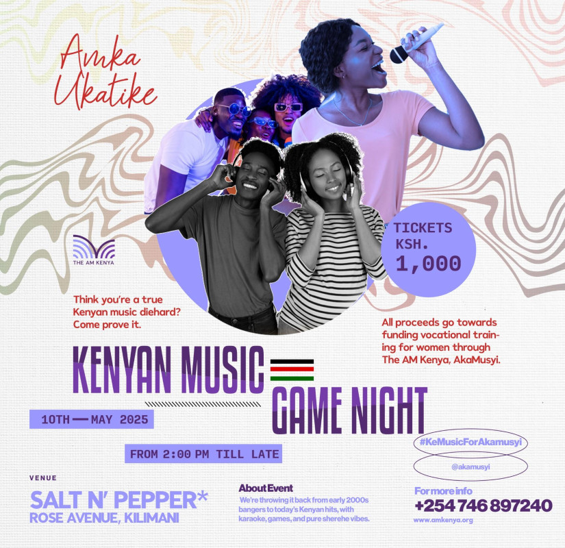 Anka Ukatike: Kenyan Music Game Night! Test your Kenyan music knowledge on 10th May 2025 at Salt N' Pepper, Rose Avenue.