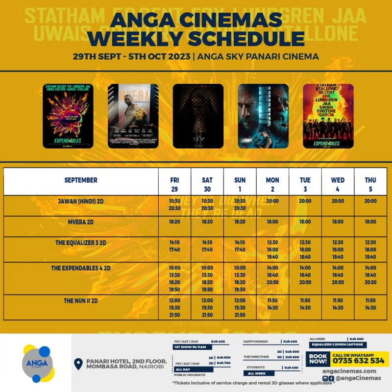 Weekly Movie Schedule Anga Sky Panari Cinema Panari Hotel