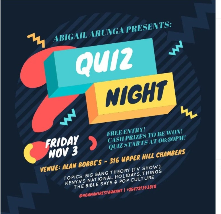 Abigail Arunga Presents Quiz Night at Alan Bobbe's Upperhill