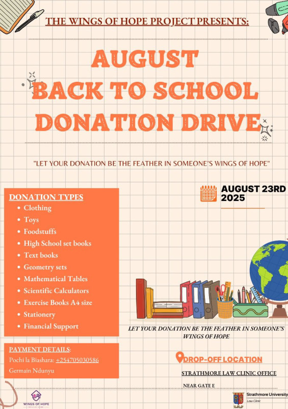 08-23 Back to School Donation Drive at Strathmore Law Clinic Office