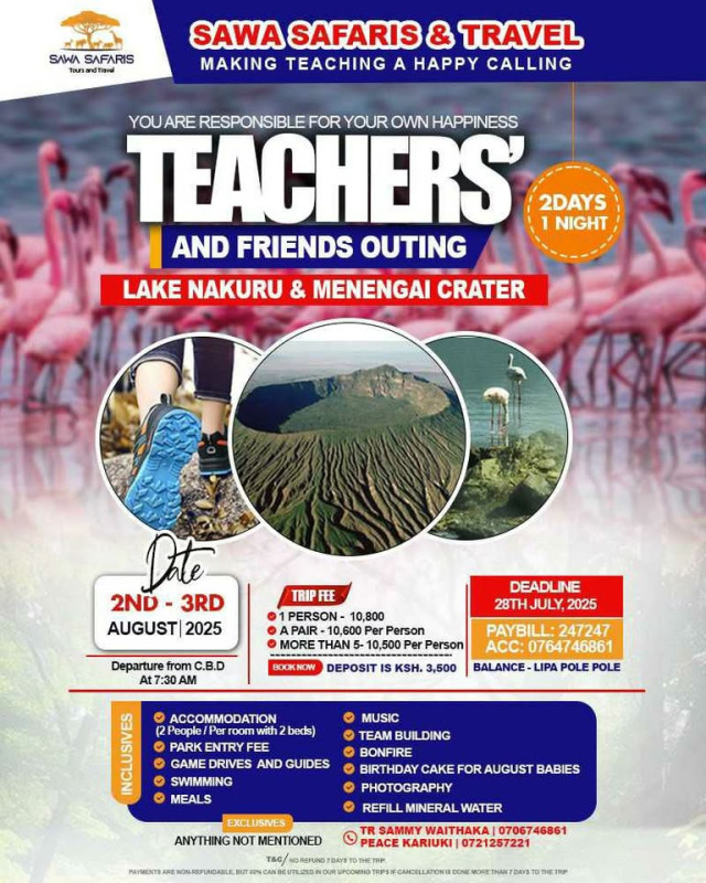 07-28 Sawa Safaris & Travel Announces "Teachers and Friends Outing" to Lake Nakuru & Menengai Crater