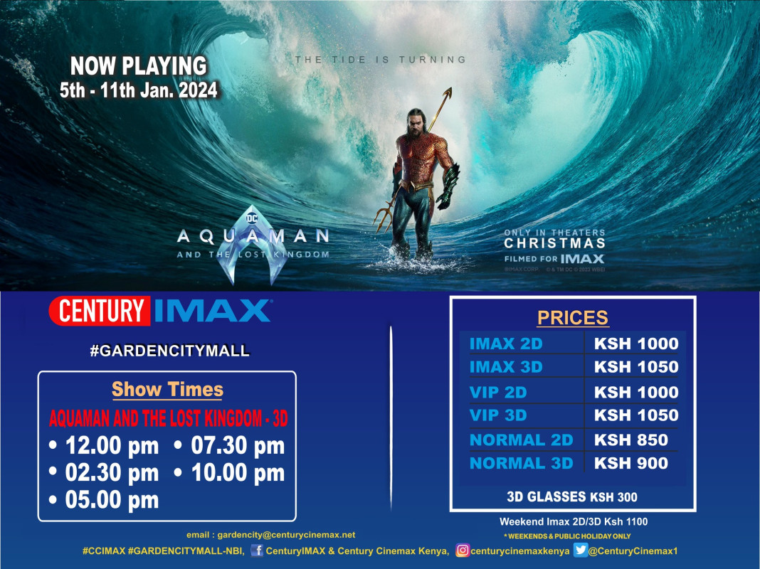 Aquaman and The Lost Kingdom Screening Schedule Century Imax Garden City