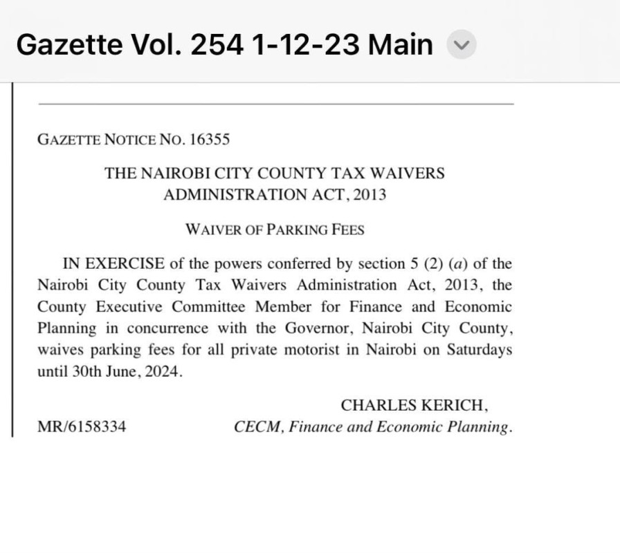 Free Parking For Private Cars On Saturdays Nairobi City County