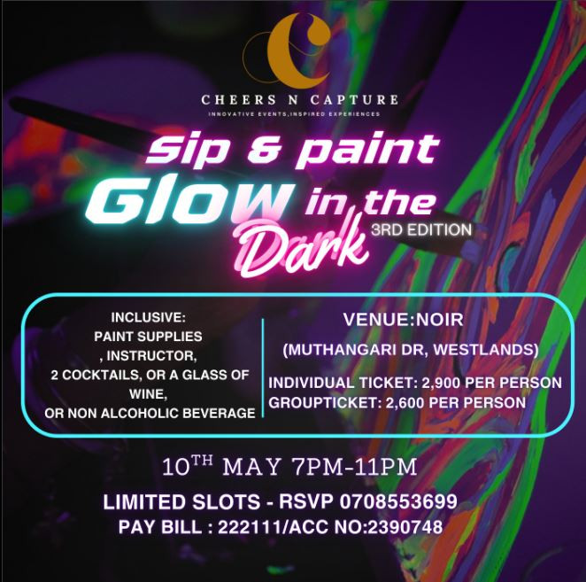 10th May 2025 from 7 PM - 11 PM  join Sip & Paint: Glow in the Dark  3rd Edition! at NOIR, (Muthangari Drive)