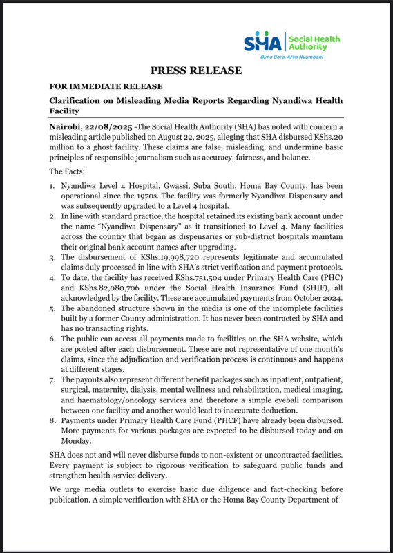 08-22 SHA Clarification on Misleading Media Reports