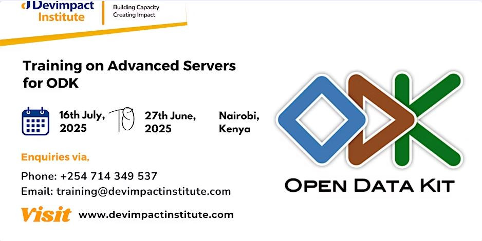Training on Advanced Servers for ODK on June 9 · 9am - June 13 · 4pm EAT at Best Western Plus Meridian Hotel