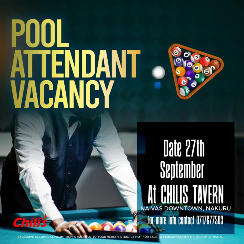 Pool Attendant Vacant At Chili's Lounge, Nakuru