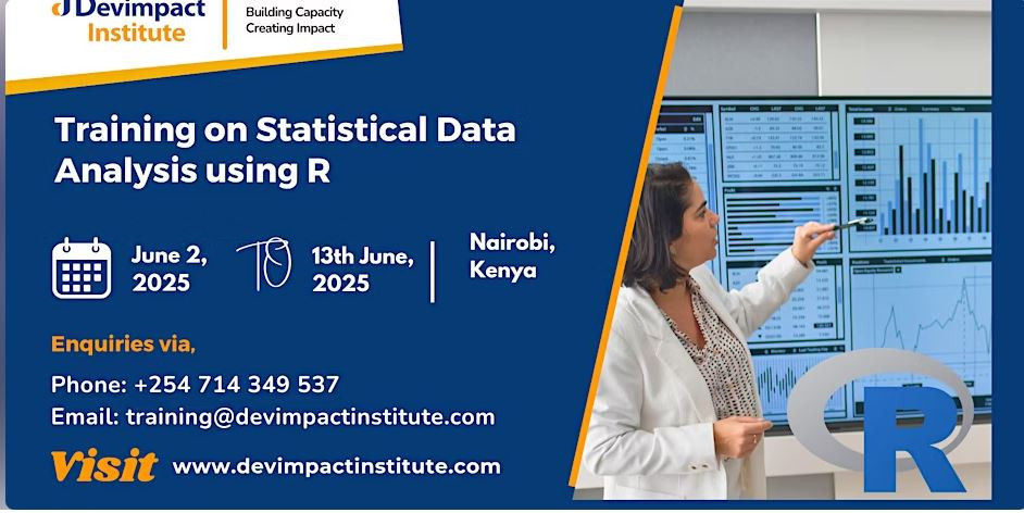 Training on Statistical Data Analysis using R on Monday, June 2 at June 2 · 9am - June 13 · 4pm EAT