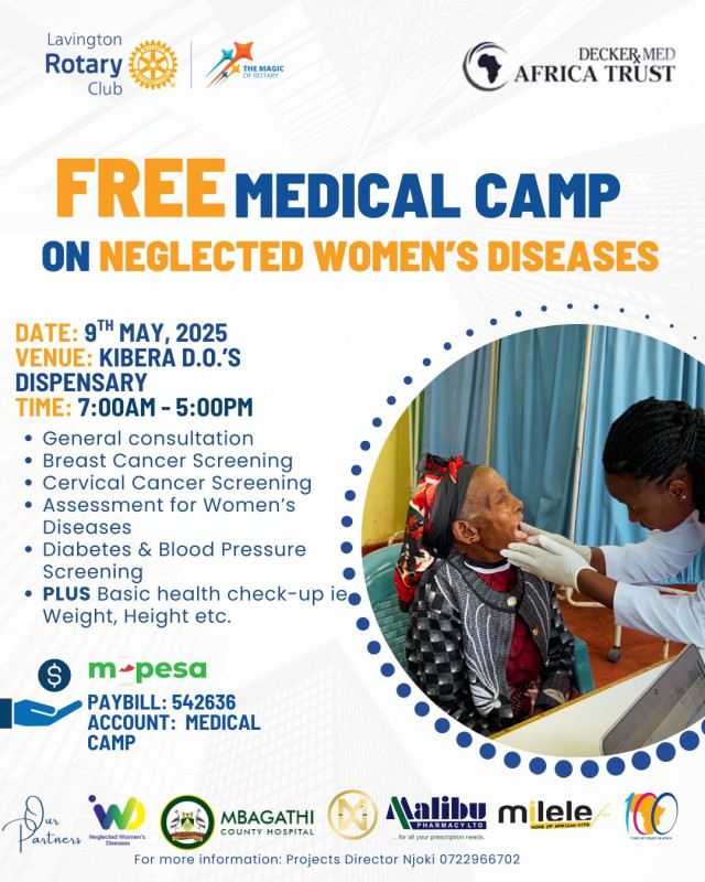 Free Medical Camp for Neglected Women’s Diseases on 9th May 2025 at Kibera D.O.’s Dispensary