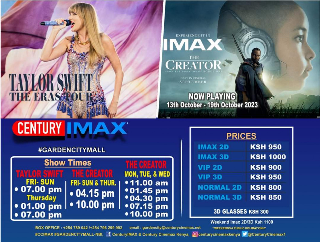 Taylor Swift The Eras Tour and The Creator Screening Schedule Century Cinemax Garden City