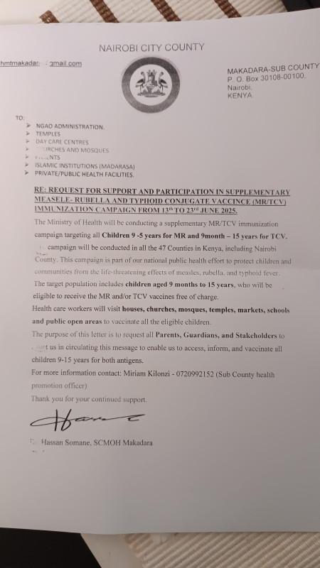 06-03 Nairobi County Announces MR/TCV Immunization Campaign!
