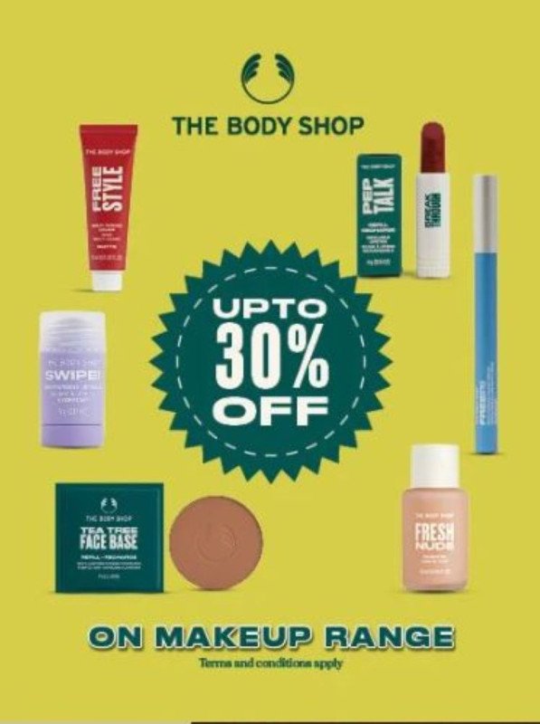 The Body Shop Get up to 30% OFF on The Body Shop’s 100% vegan makeup range! at Village Market